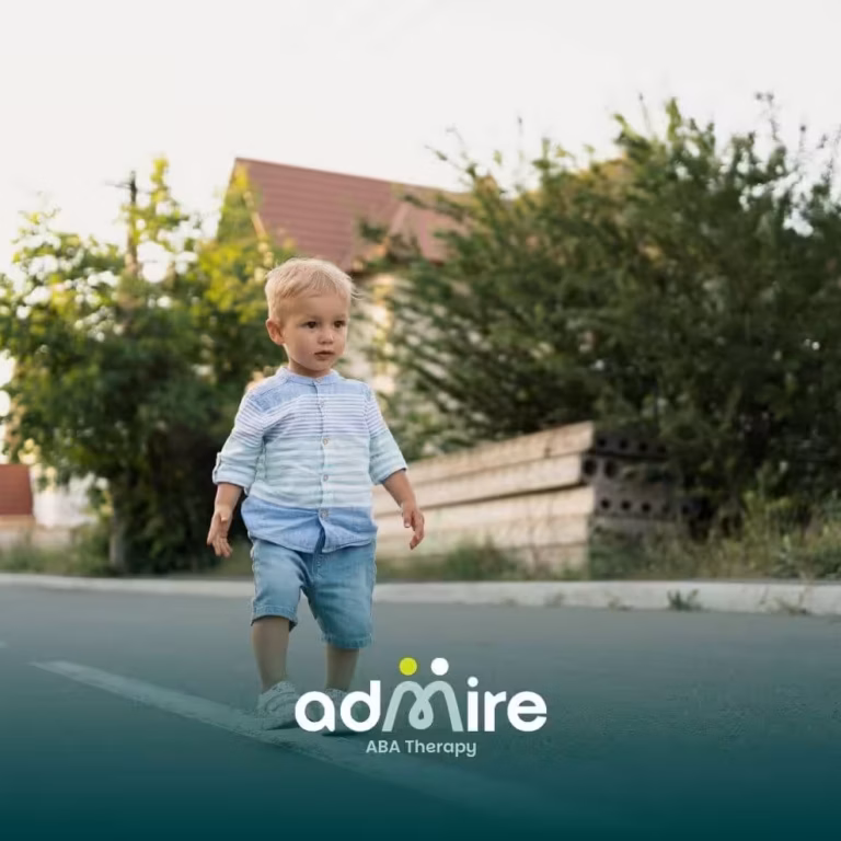 Autistic toddler walking alone on a quiet street, showing early childhood behaviors linked to autism signs.