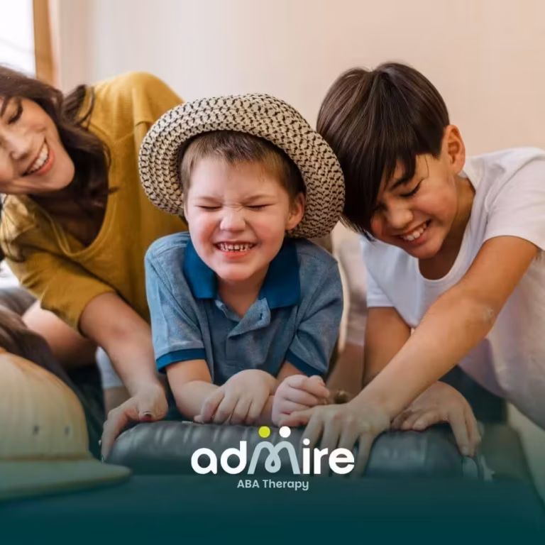 Therapist & autistic kids enjoying playful weekend activities at home, supporting family bonding during ABA therapy